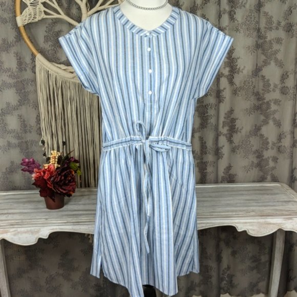 Mystree Blue stripe button up shirt dress NWT - Picture 1 of 10